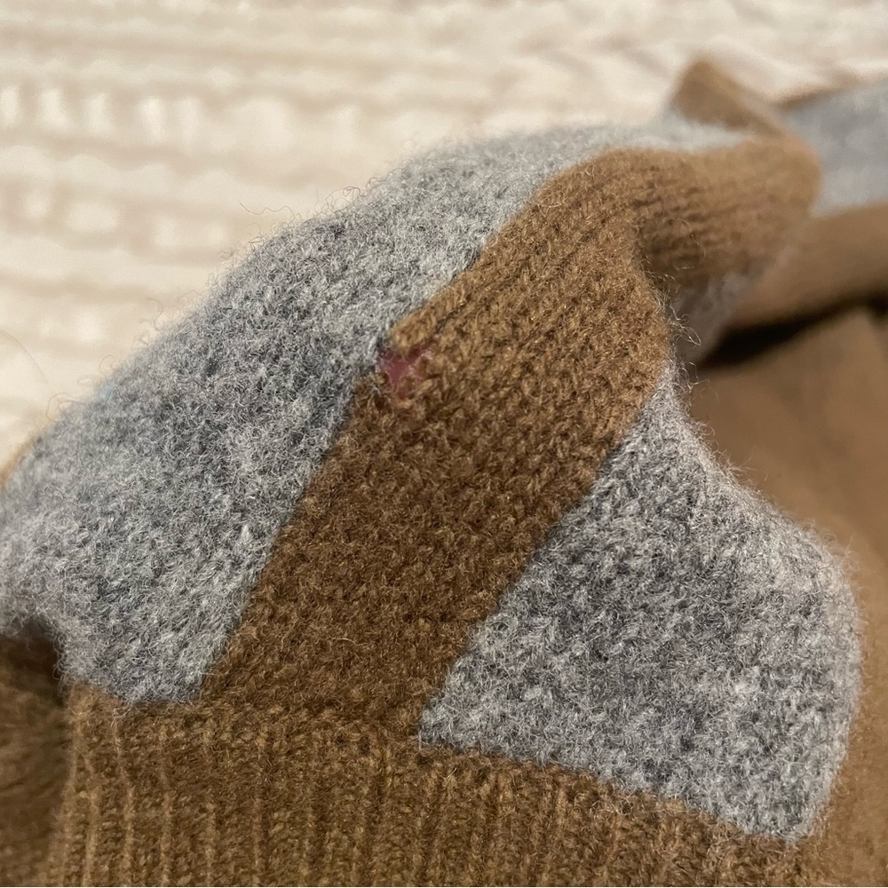 Madewell Striped Sleeve Merino Wool Zipper Sweater Extra Small Green Grey B5803 - Picture 11 of 11